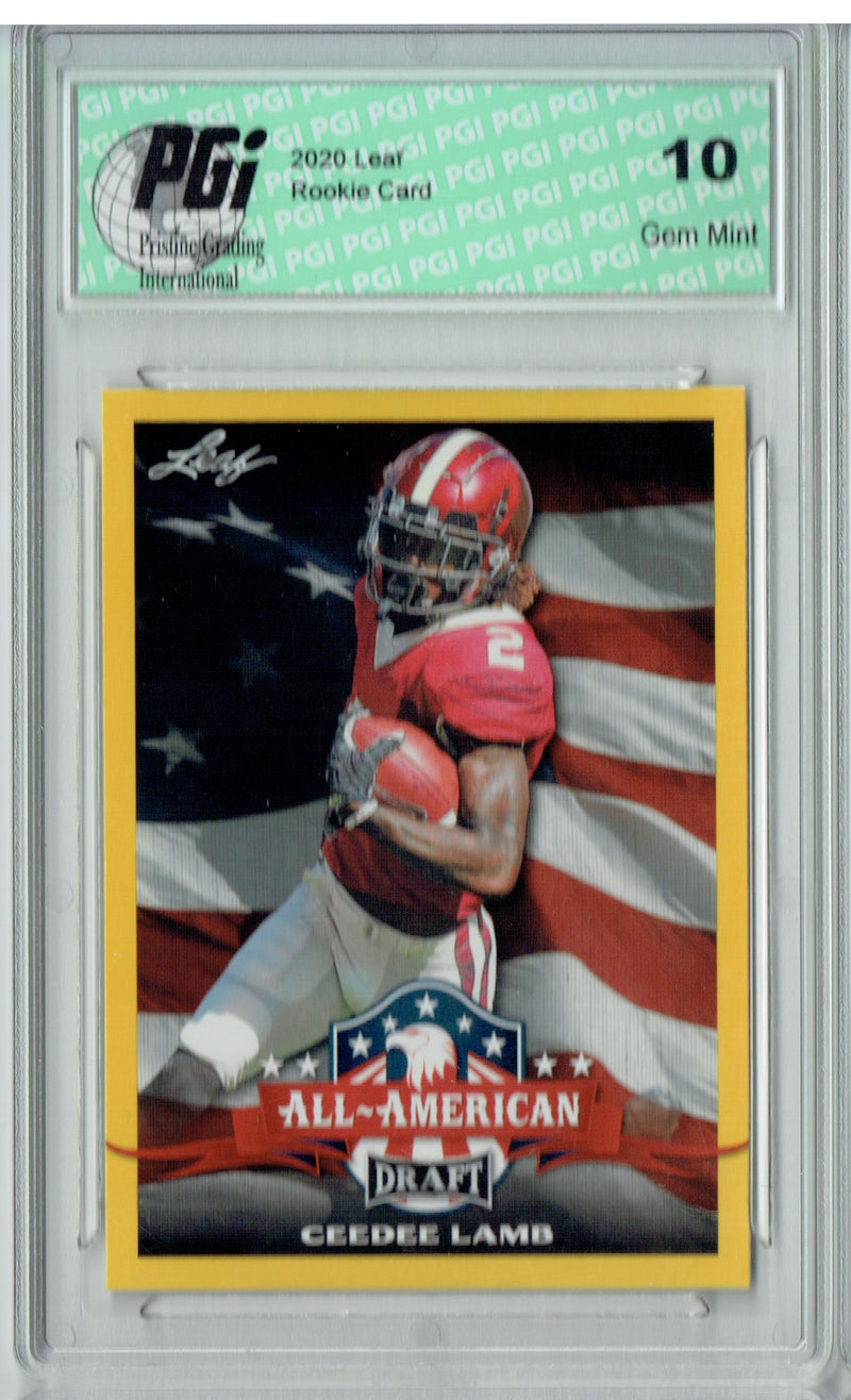 CeeDee Lamb Rookie Card Dallas PGI 10 Gem Mint Football Trading Card 2020 Leaf Draft Gold #66 All-American
