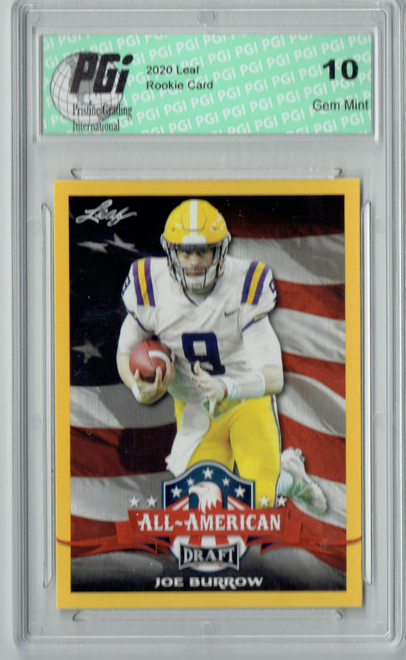 Joe Burrow Rookie Card Cincinnati PGI 10 Gem Mint Football Trading Card 2020 Leaf Draft Gold #61 All-American