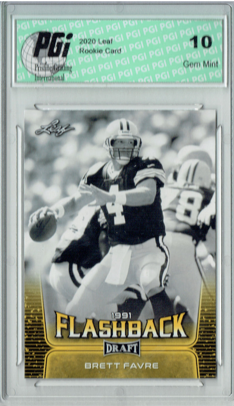 Brett Favre Rookie Card Green Bay PGI 10 Gem Mint Football Trading Card 2020 Leaf Draft Gold #100 Flashback