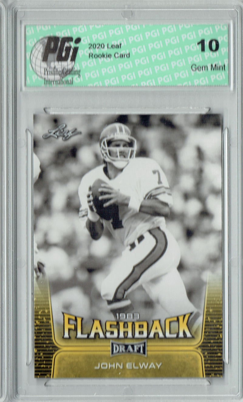 John Elway Rookie Card Denver PGI 10 Gem Mint Football Trading Card 2020 Leaf Draft Gold #93 Flashback