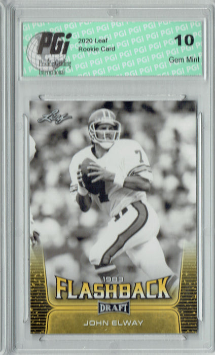 John Elway 2020 Leaf Draft Gold #93 Flashback Rookie Card PGI 10