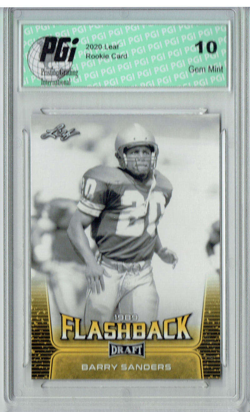 Barry Sanders Rookie Card Detroit PGI 10 Gem Mint Football Trading Card 2020 Leaf Draft Gold #96 Flashback