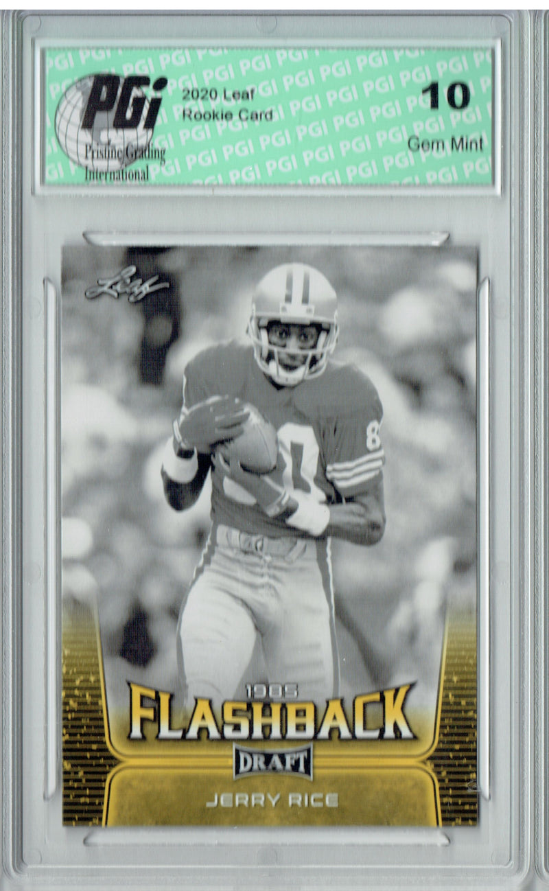 Jerry Rice Rookie Card San Francisco PGI 10 Gem Mint Football Trading Card 2020 Leaf Draft Gold #99 Flashback