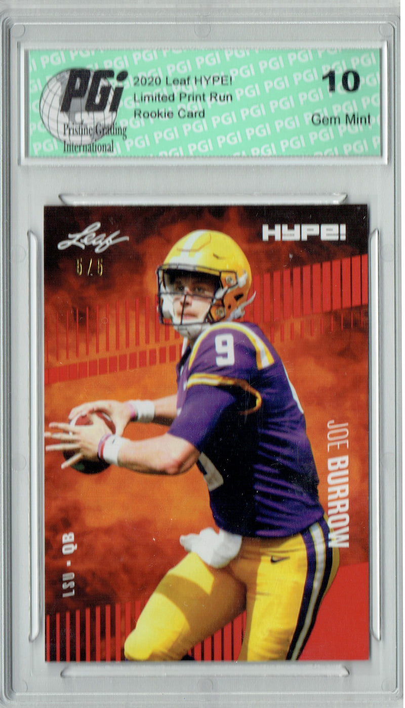 Joe Burrow Rookie Card Cincinnati PGI 10 Gem Mint Football Trading Card 2020 Leaf HYPE! #30 Red SP, Limited to 5 Made