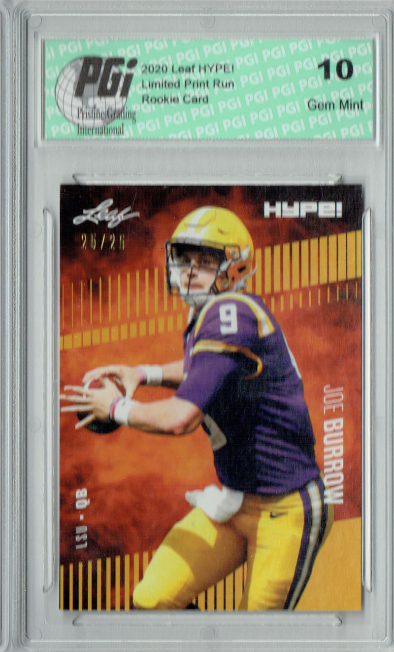 Joe Burrow Rookie Card Cincinnati PGI 10 Gem Mint Football Trading Card 2020 Leaf HYPE! #30 Gold SP, Only 25 Made