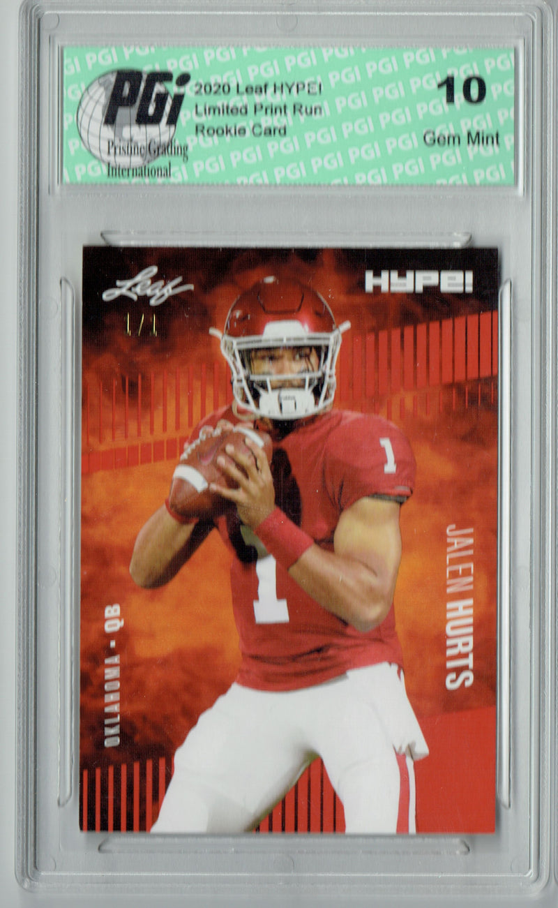 Jalen Hurts Rookie Card Philadelphia PGI 10 Gem Mint Football Trading Card 2020 Leaf HYPE! #28 Masterpiece True 1 of 1