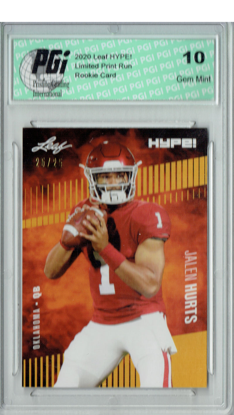 Jalen Hurts Rookie Card Philadelphia PGI 10 Gem Mint Football Trading Card 2020 Leaf HYPE! #28 Gold SP, Only 25 Made