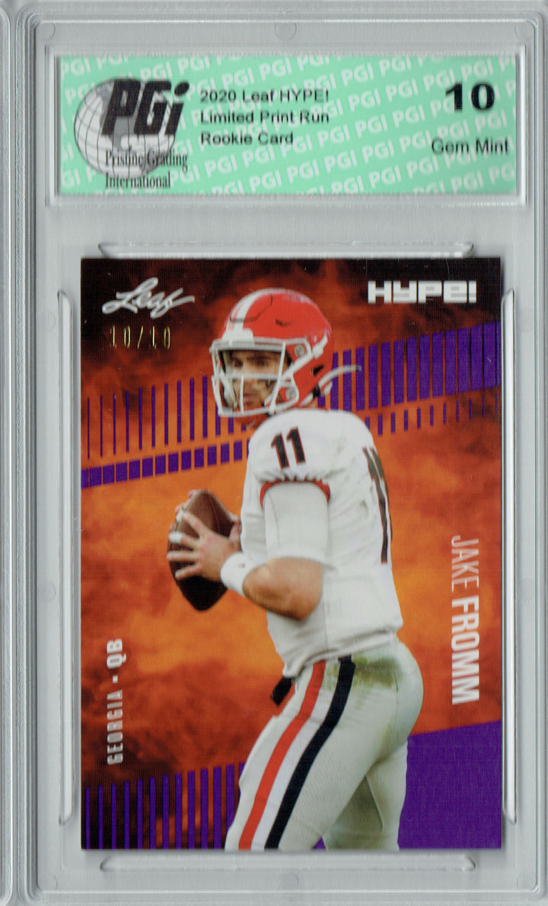 Jake Fromm Rookie Card Buffalo PGI 10 Gem Mint Football Trading Card 2020 Leaf HYPE! #34 Purple SP, Just 10 Made