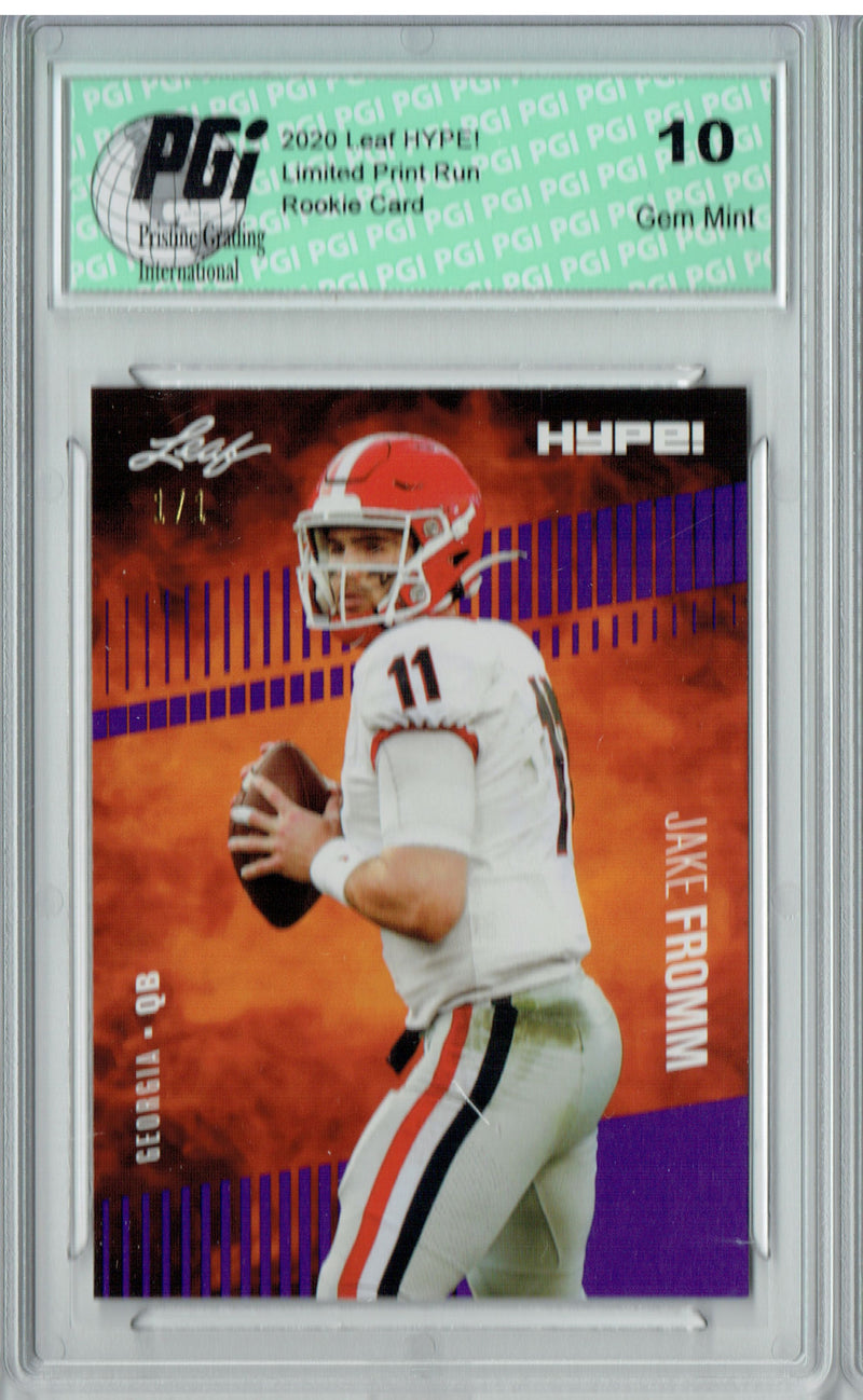 Jake Fromm Rookie Card Buffalo PGI 10 Gem Mint Football Trading Card 2020 Leaf HYPE! #34 Purple Blank Back 1 of 1