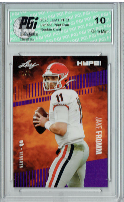 Jake Fromm 2020 Leaf HYPE! #34 Purple Blank Back 1 of 1 Rookie Card PGI 10