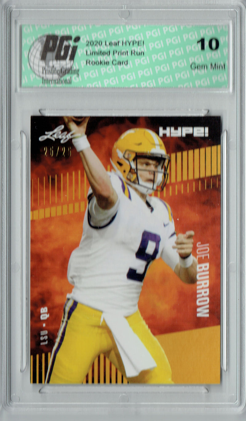 Joe Burrow Rookie Card Cincinnati PGI 10 Gem Mint Football Trading Card 2020 Leaf HYPE! #30A Gold SP, Only 25 Made