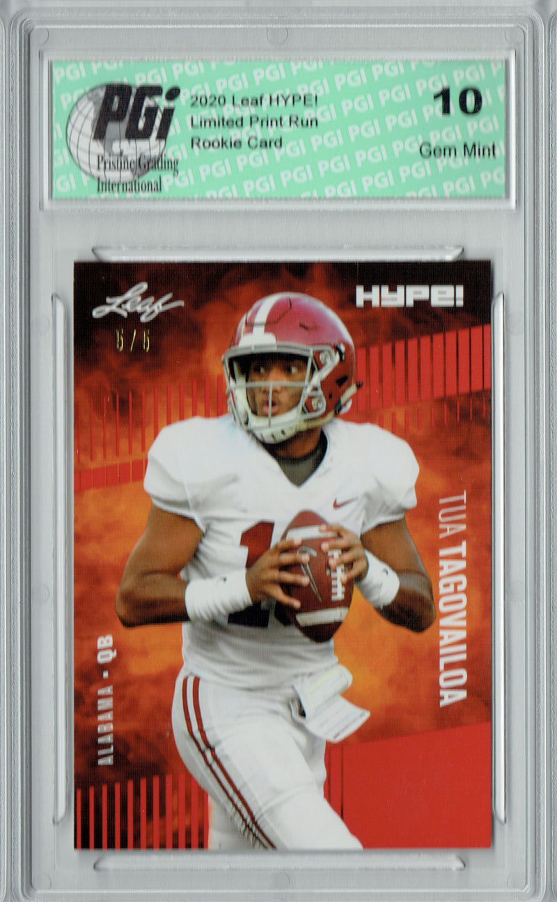 Tua Tagovailoa Rookie Card Miami PGI 10 Gem Mint Football Trading Card 2020 Leaf HYPE! #29a Red SP, Limited to 5 Made