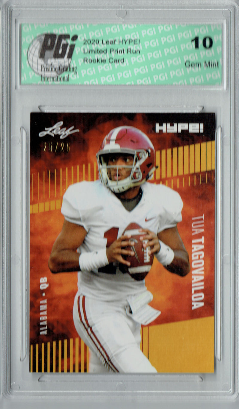 Tua Tagovailoa Rookie Card Miami PGI 10 Gem Mint Football Trading Card 2020 Leaf HYPE! #29a Gold SP, Only 25 Made