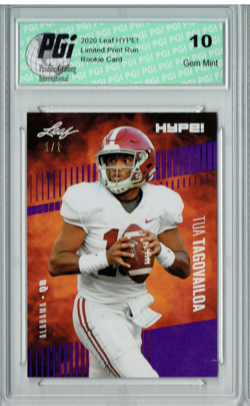 Tua Tagovailoa Rookie Card Miami PGI 10 Gem Mint Football Trading Card 2020 Leaf HYPE! #29a Purple Blank Back 1 of 1