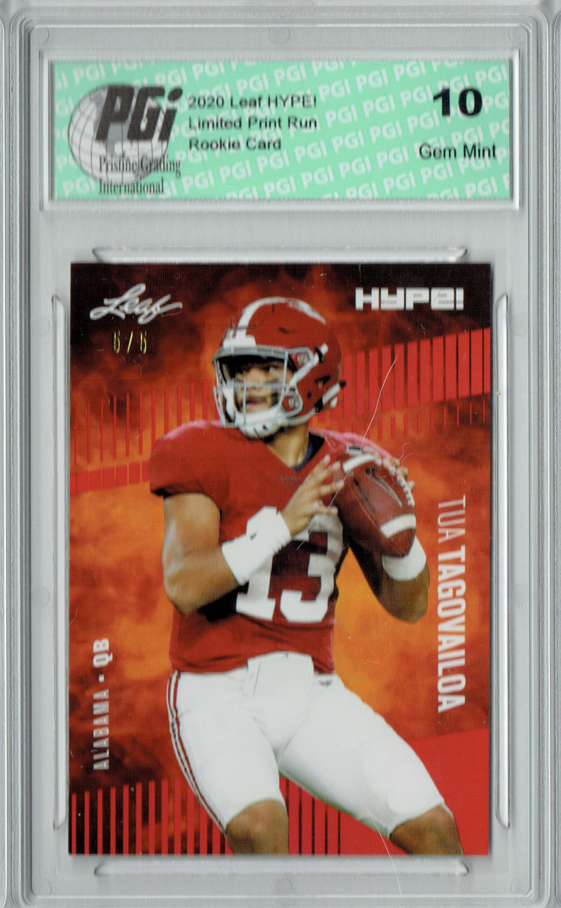 Tua Tagovailoa Rookie Card Miami PGI 10 Gem Mint Football Trading Card 2020 Leaf HYPE! #29 Red SP, Limited to 5 Made