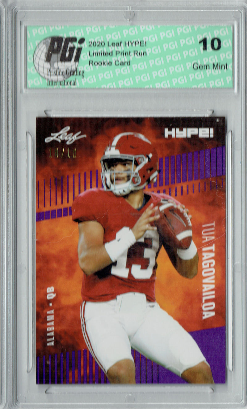 Tua Tagovailoa Rookie Card Miami PGI 10 Gem Mint Football Trading Card 2020 Leaf HYPE! #29 Purple SP, Just 10 Made