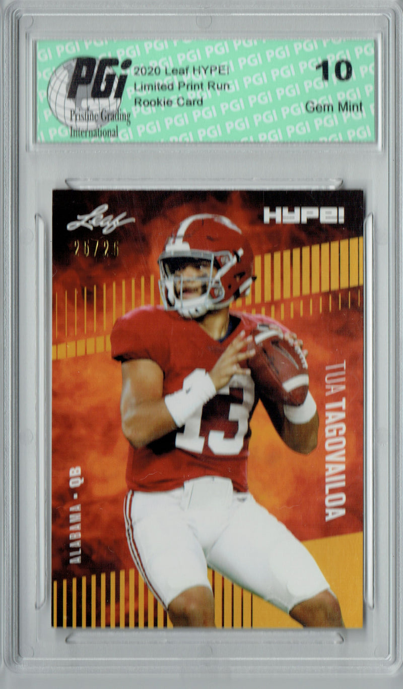 Tua Tagovailoa Rookie Card Miami PGI 10 Gem Mint Football Trading Card 2020 Leaf HYPE! #29 Gold SP, Only 25 Made