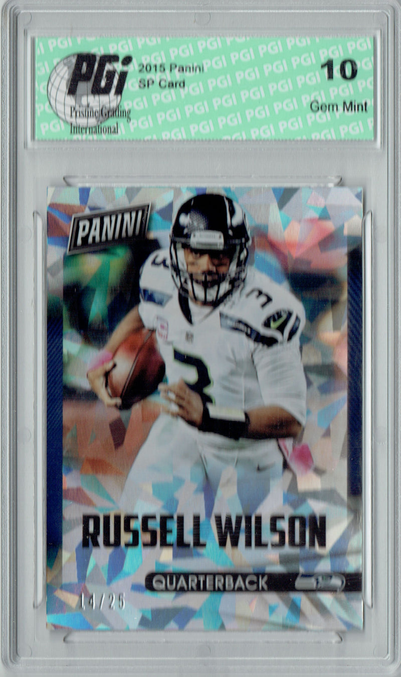 Russell Wilson 2015 Panini #3 Cracked Ice 25 Made Card PGI 10