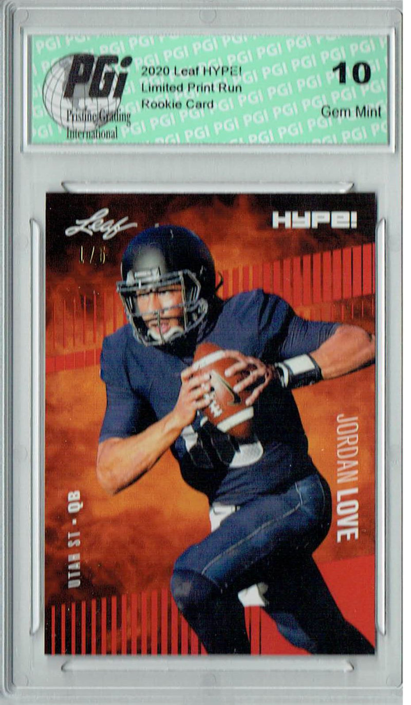 Jordan Love Rookie Card Green Bay PGI 10 Gem Mint Football Trading Card 2020 Leaf HYPE! #33 Red The #1 of 5