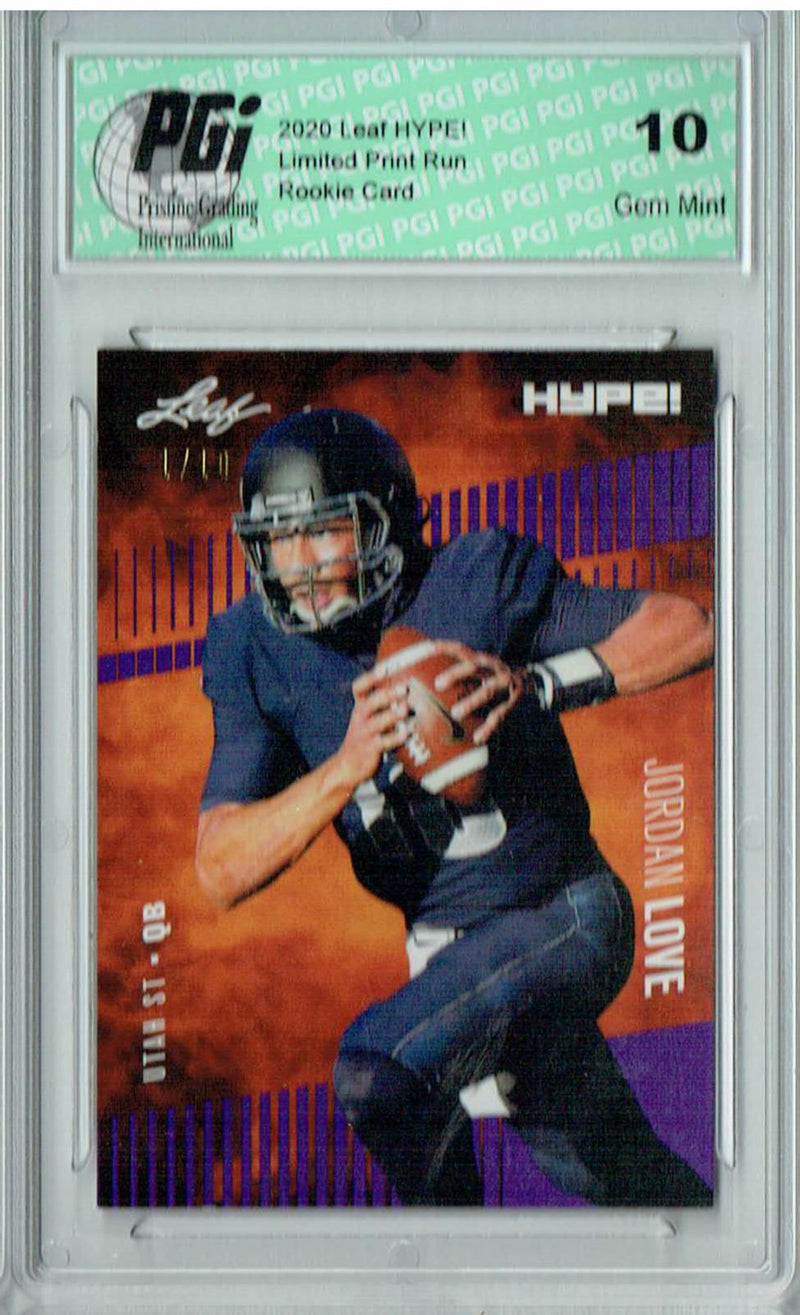 Jordan Love Rookie Card Green Bay PGI 10 Gem Mint Football Trading Card 2020 Leaf HYPE! #33 Purple The 1 of 10