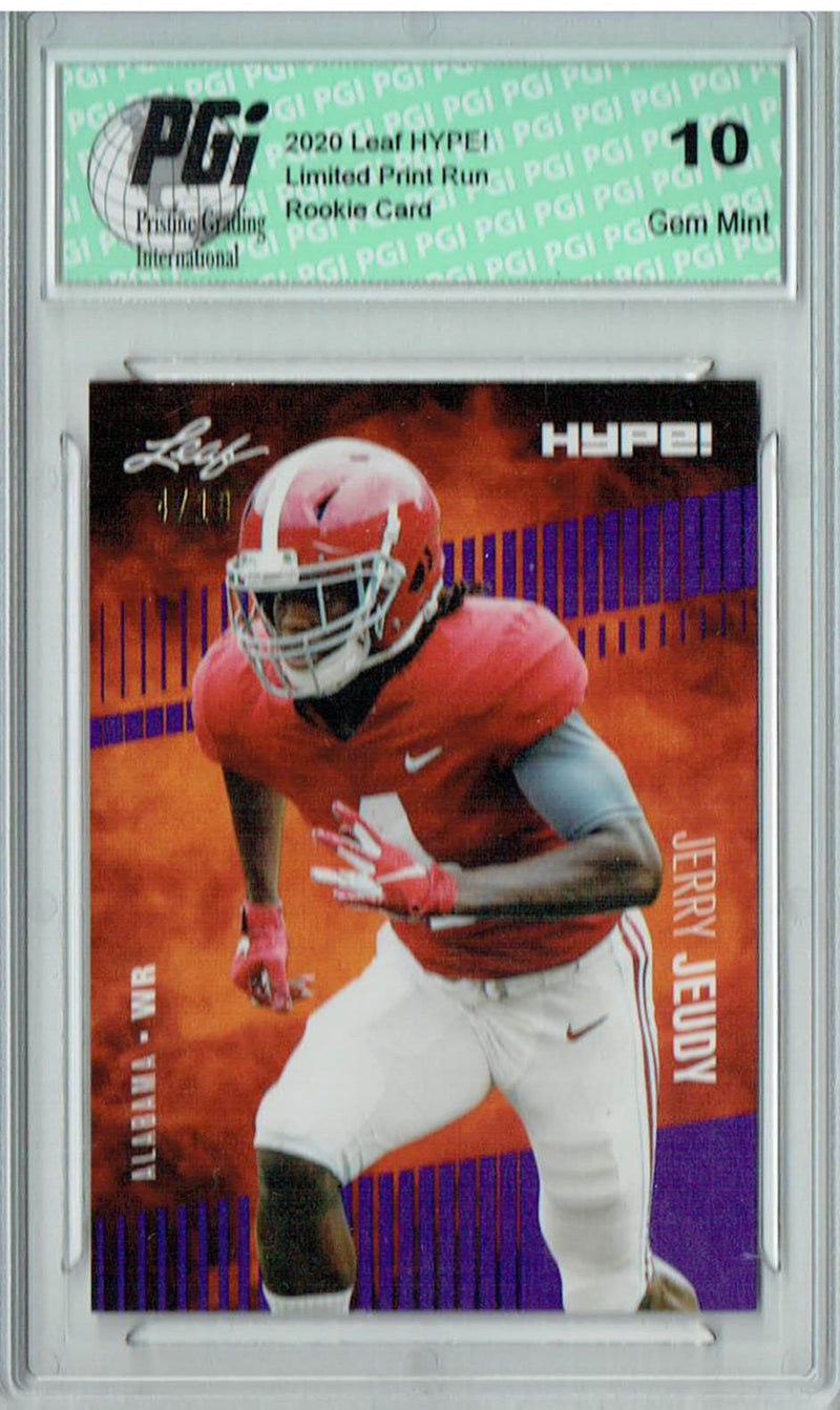 Jerry Jeudy Rookie Card Denver PGI 10 Gem Mint Football Trading Card 2020 Leaf HYPE! #31 Purple Jersey #4/10