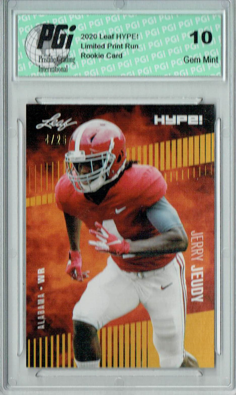 Jerry Jeudy Rookie Card Denver PGI 10 Gem Mint Football Trading Card 2020 Leaf HYPE! #31 Gold Jersey #4/25