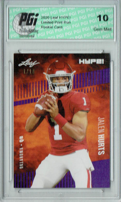 Jalen Hurts 2020 Leaf HYPE! #28 Purple The #1 of 10 Rookie Card PGI 10