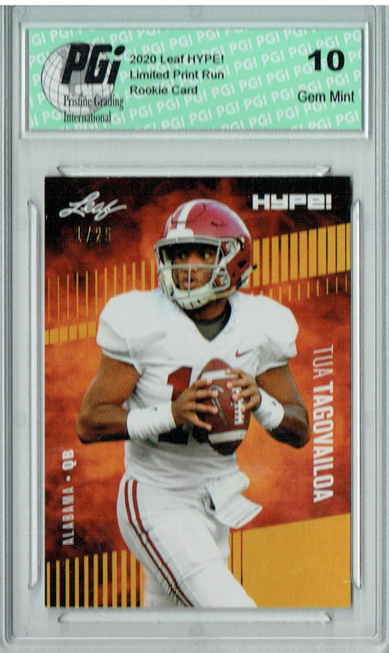Tua Tagovailoa Rookie Card Miami PGI 10 Gem Mint Football Trading Card 2020 Leaf HYPE! #29A Gold The #1 of 25