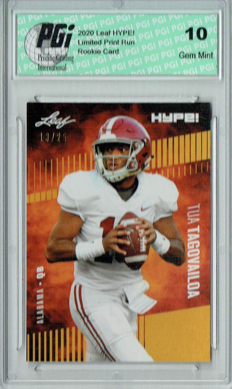 Tua Tagovailoa Rookie Card Miami PGI 10 Gem Mint Football Trading Card 2020 Leaf HYPE! #29A Gold Jersey #13/25