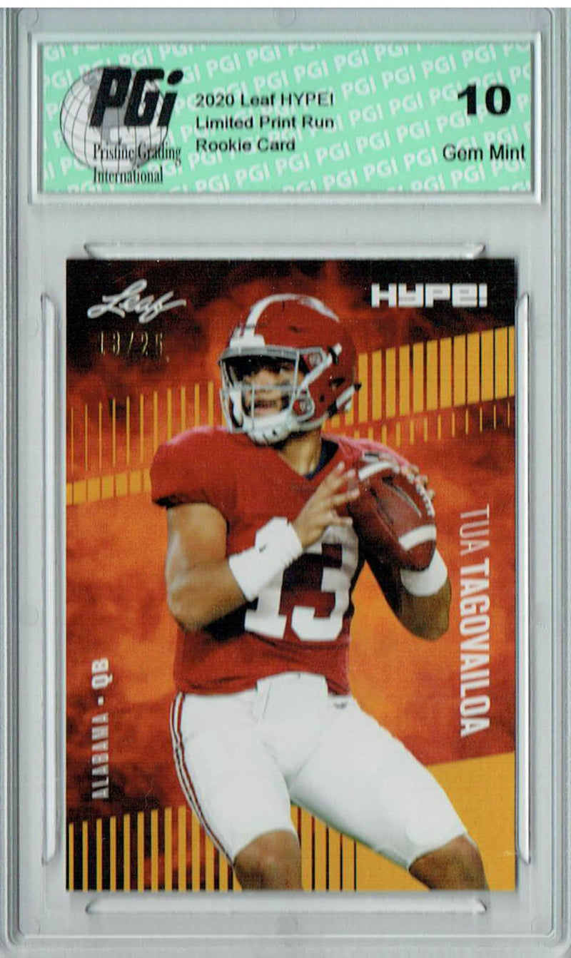 Tua Tagovailoa Rookie Card Miami PGI 10 Gem Mint Football Trading Card 2020 Leaf HYPE! #29 Gold Jersey #13/25