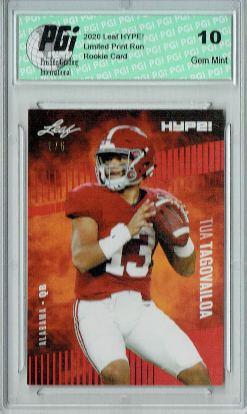 Tua Tagovailoa Rookie Card Miami PGI 10 Gem Mint Football Trading Card 2020 Leaf HYPE! #29 Red The #1 of 5