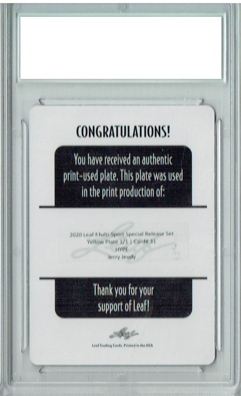 Jerry Jeudy Rookie Card Denver PGI 10 Gem Mint Football Trading Card 2020 Leaf HYPE! #31 1/1 Printing Plate Yellow