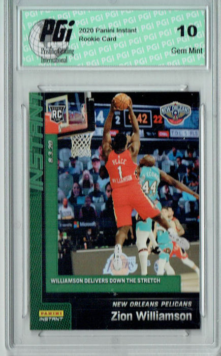 Zion Williamson 2020 Panini Instant #134 Green SSP, 10 Made Rookie Card PGI 10