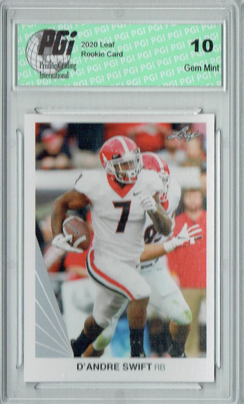 D'Andre Swift Rookie Card Detroit PGI 10 Gem Mint Football Trading Card 2020 Leaf #6 Iconic 1990 Design SP