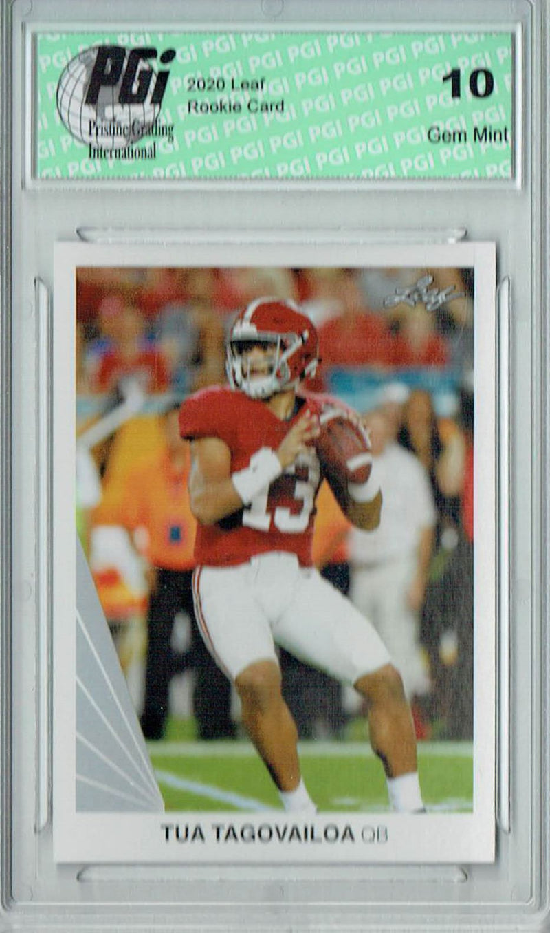 Tua Tagovailoa Rookie Card Miami PGI 10 Gem Mint Football Trading Card 2020 Leaf #2 Iconic 1990 Design SP