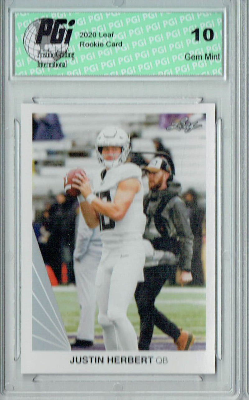 Justin Herbert Rookie Card Los Angeles PGI 10 Gem Mint Football Trading Card 2020 Leaf #3 Iconic 1990 Design SP