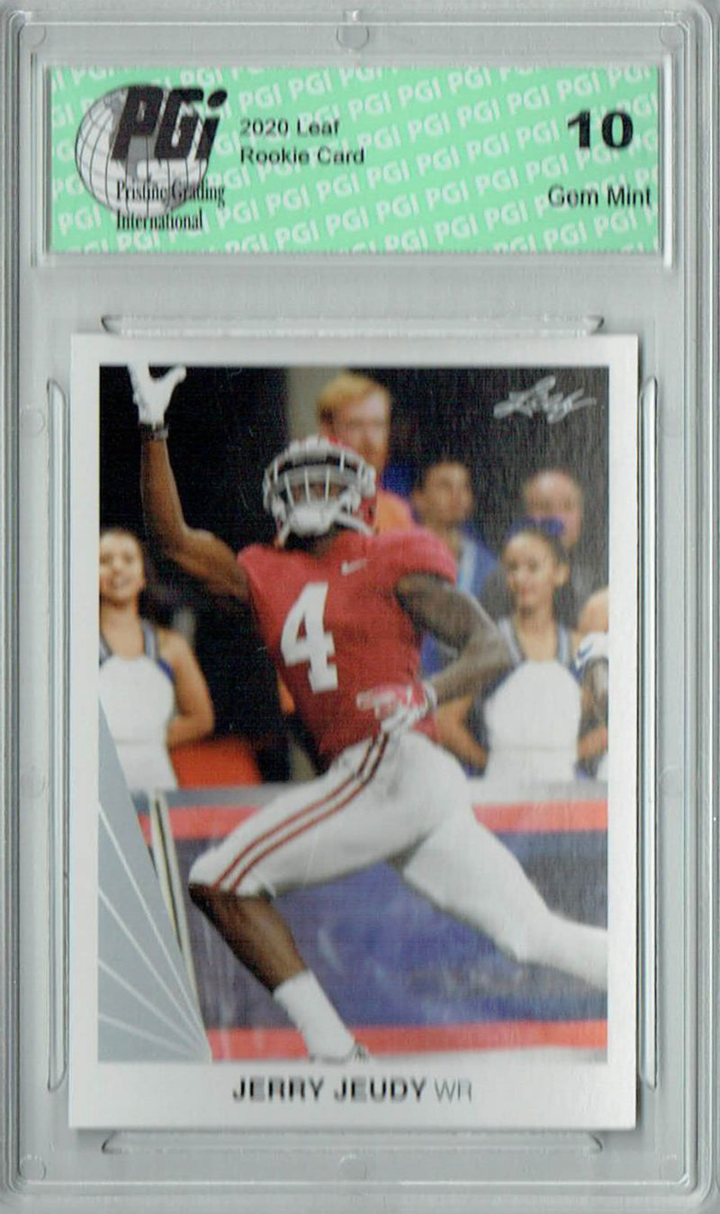 Jerry Jeudy Rookie Card Denver PGI 10 Gem Mint Football Trading Card 2020 Leaf #8 Iconic 1990 Design SP