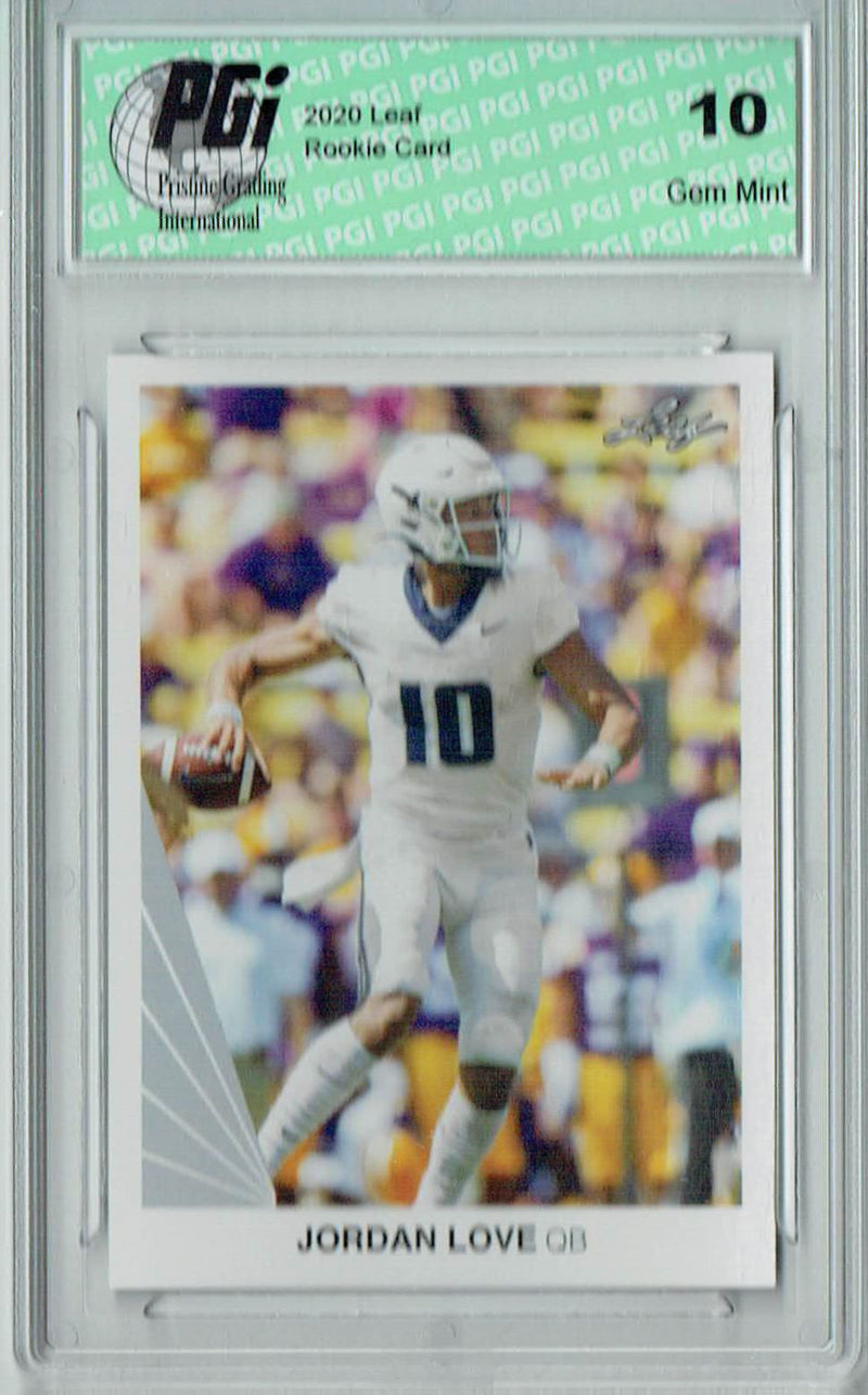 Jordan Love Rookie Card Green Bay PGI 10 Gem Mint Football Trading Card 2020 Leaf #4 Iconic 1990 Design SP