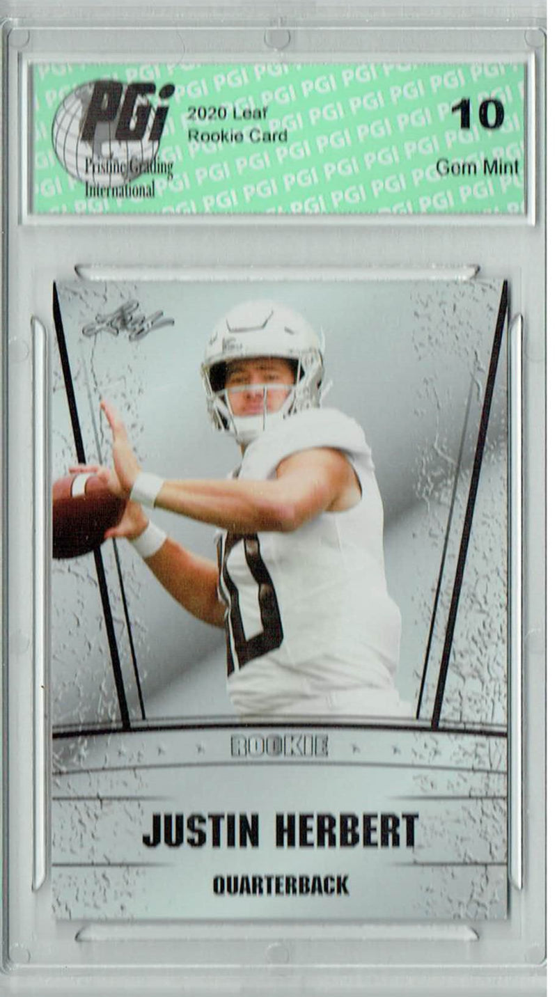 Justin Herbert Rookie Card Los Angeles PGI 10 Gem Mint Football Trading Card 2020 Leaf #RS-06