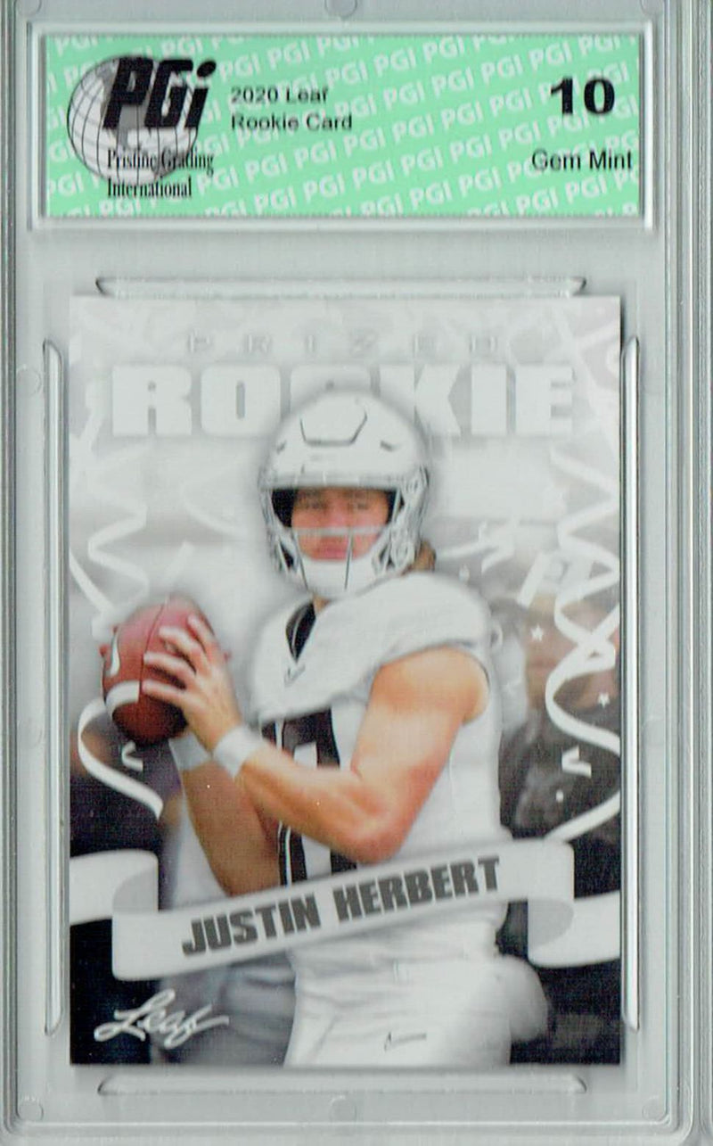 Justin Herbert Rookie Card Los Angeles PGI 10 Gem Mint Football Trading Card 2020 Leaf #11 Prized