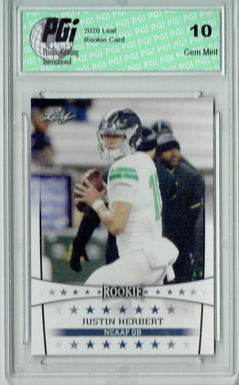 Justin Herbert Rookie Card Los Angeles PGI 10 Gem Mint Football Trading Card 2020 Leaf #ST-03