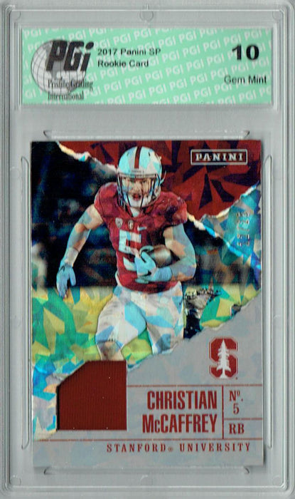 Christian McCaffrey 2017 Panini #C4 Cracked Ice Jersey #12/25 Rookie Card PGI 10