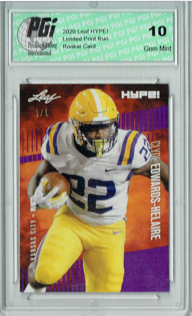 Clyde Edwards-Helaire Rookie Card Kansas City PGI 10 Gem Mint Football Trading Card 2020 Leaf HYPE! #36 Purple Blank Back 1/1