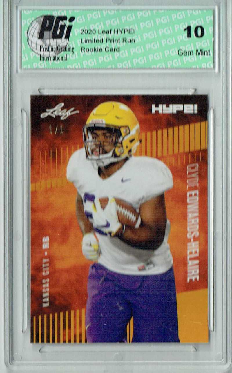 Clyde Edwards-Helaire Rookie Card Kansas City PGI 10 Gem Mint Football Trading Card 2020 Leaf HYPE! #36A Gold BlankBack 1/1