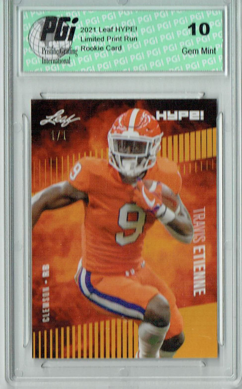 Travis Etienne Rookie Card Jacksonville PGI 10 Gem Mint Football Trading Card 2021 Leaf HYPE! #53 Gold Blank Back 1/1