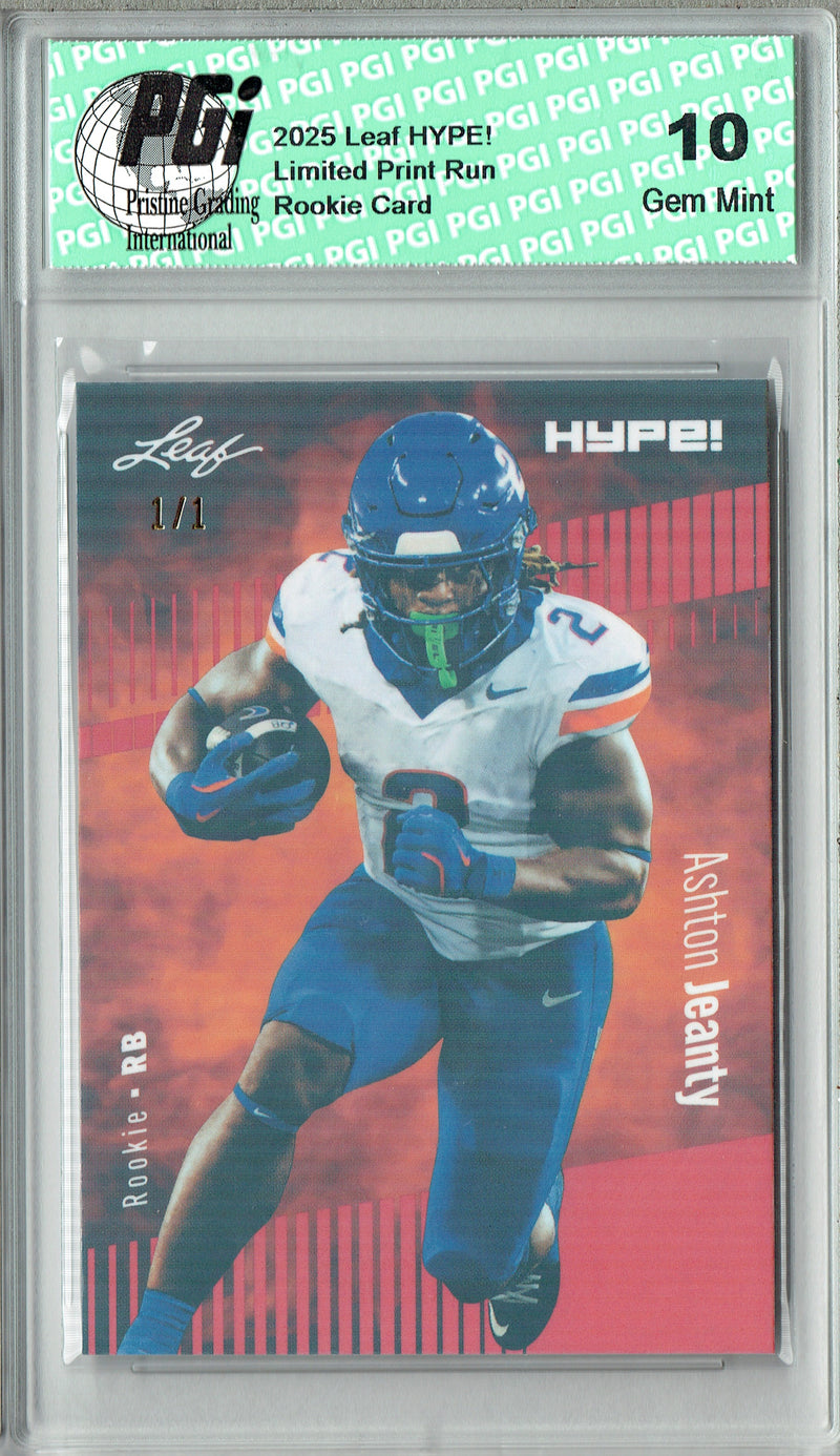 Ashton Jeanty Rookie Card Boise St / Las Vegas PGI 10 Football Trading Card 2025 Leaf HYPE! #179A Red Shimmer 1/1