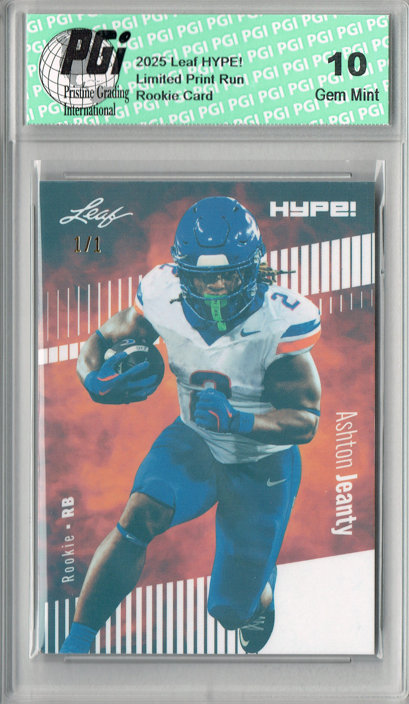 Ashton Jeanty Rookie Card Boise St / Las Vegas PGI 10 Football Trading Card 2025 Leaf HYPE! #179A White Shimmer 1/1