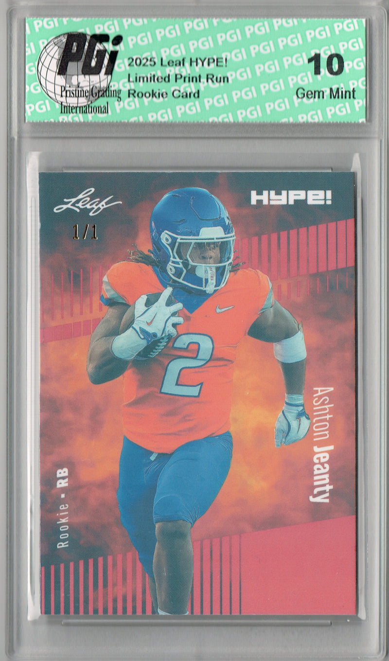 Ashton Jeanty Rookie Card Boise St / Las Vegas PGI 10 Football Trading Card 2025 Leaf HYPE! #179 Red Shimmer 1/1