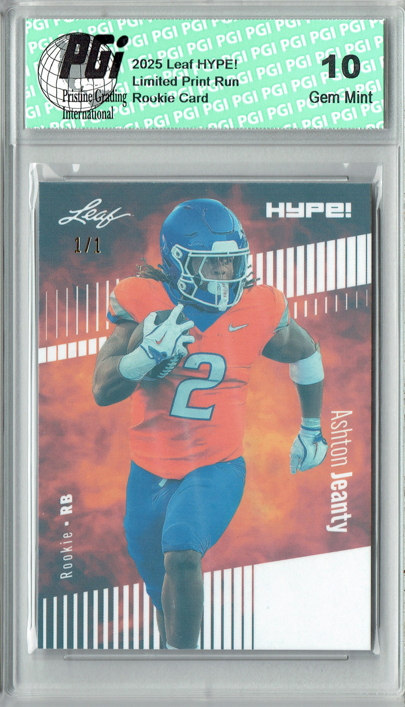 Ashton Jeanty Rookie Card Boise St / Las Vegas PGI 10 Football Trading Card 2025 Leaf HYPE! #179 White Shimmer 1/1