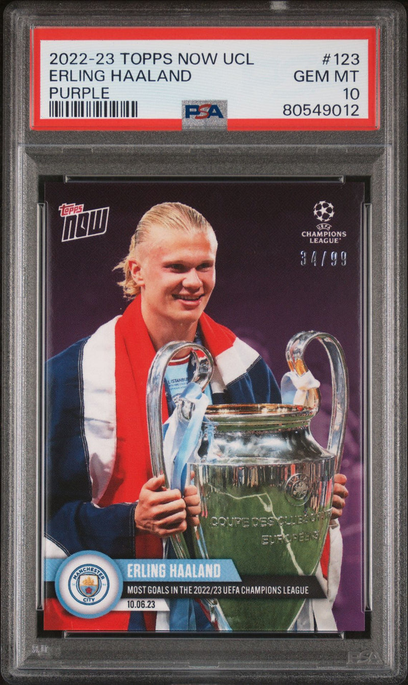 Erling Haaland PSA 10 2022 Topps Now #123 Purple SP #34/99 Rare Trading Card Manchester City